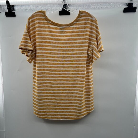 A New Day Women's Short Sleeve V-Neck Striped Top Yellow/White Size Medium - Picture 7 of 9